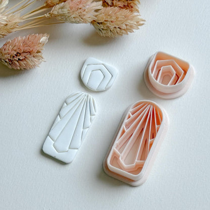 Art Deco Clay Cutter Set: Geometric Jewelry Molds - 34mm Base, 14mm Topper