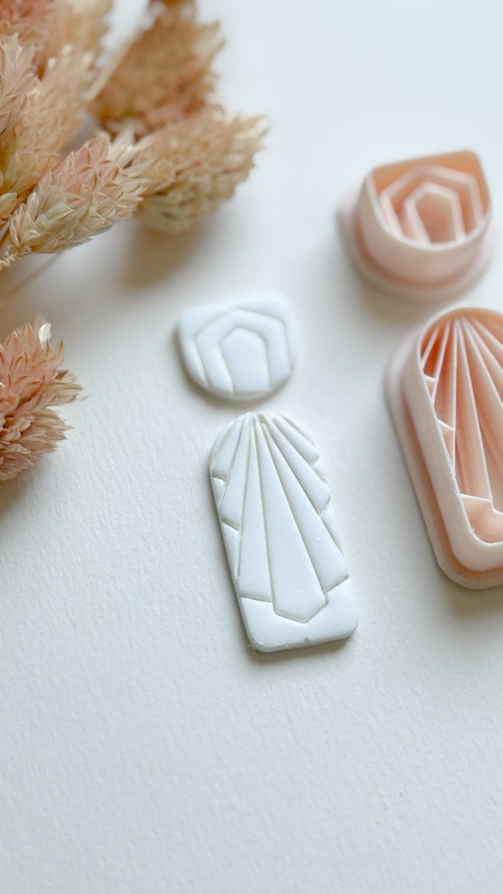 Art Deco Clay Cutter Set: Geometric Jewelry Molds - 34mm Base, 14mm Topper