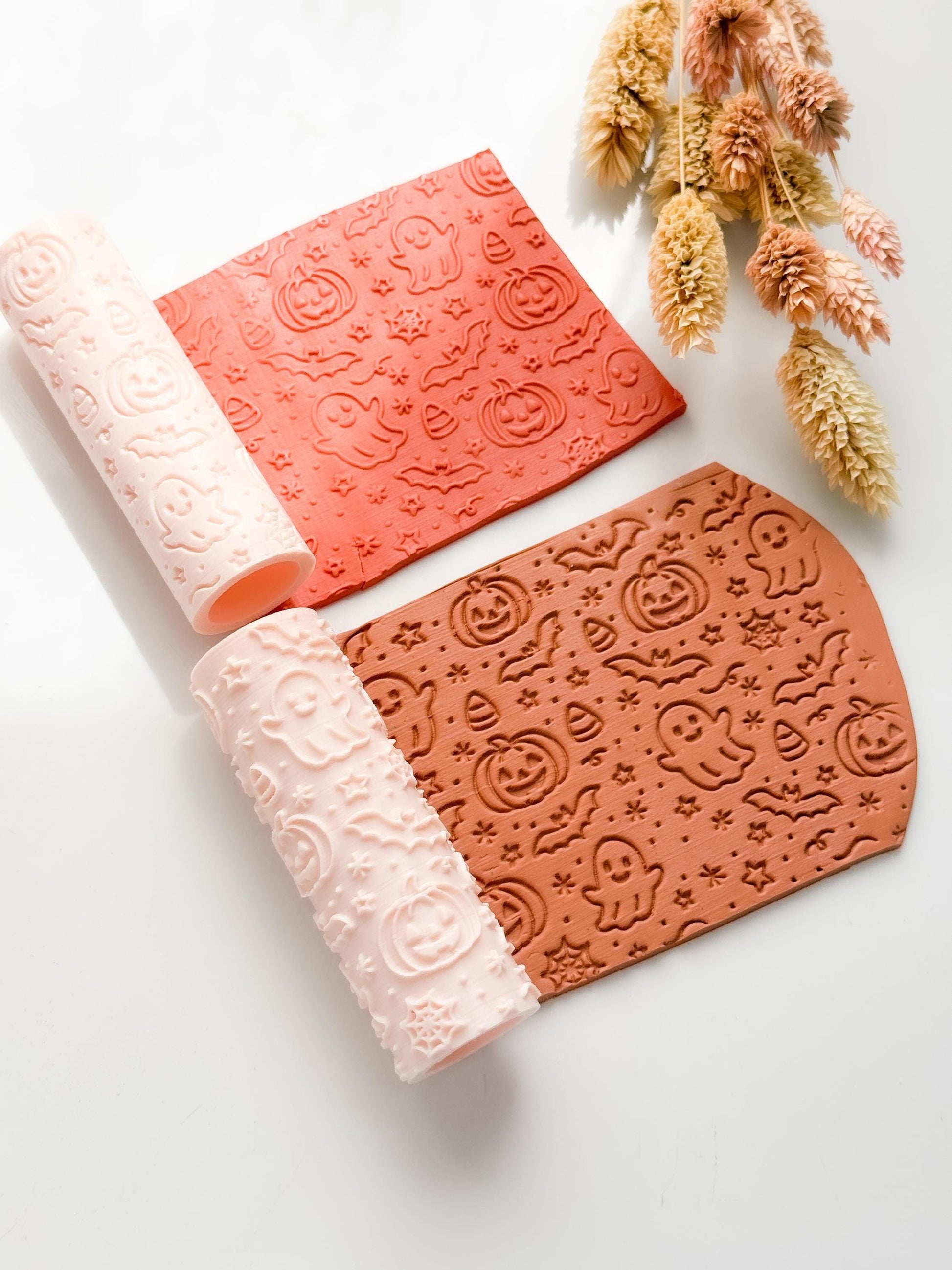 Halloween Clay Texture Roller: Ghost, Pumpkin & Bat Pattern - Polymer Clay Jewelry