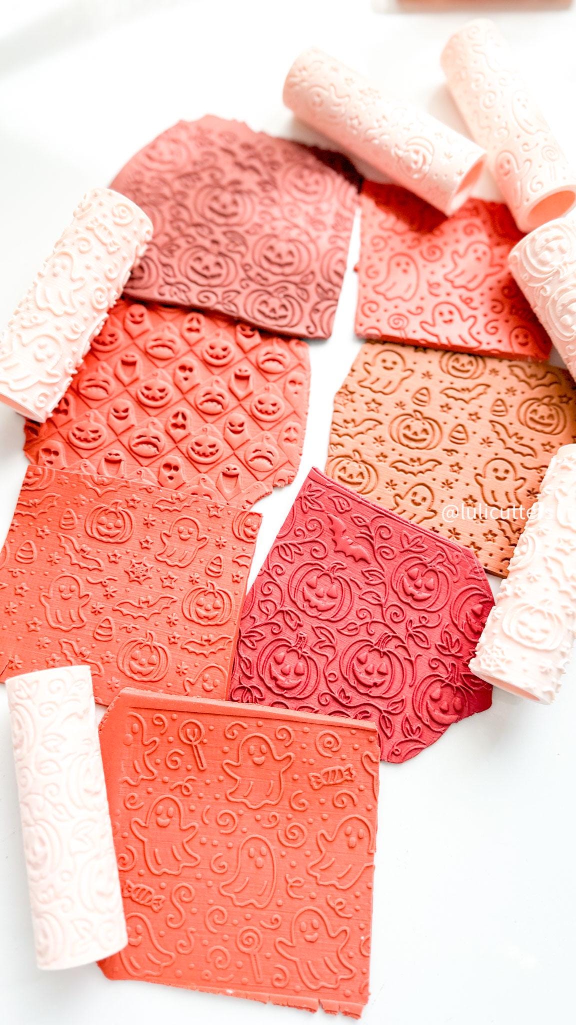 Halloween Clay Texture Roller: Ghost, Pumpkin & Bat Pattern - Polymer Clay Jewelry