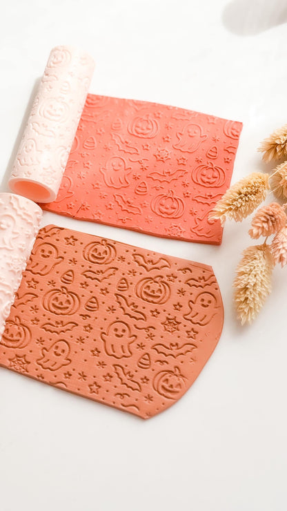 Halloween Clay Texture Roller: Ghost, Pumpkin & Bat Pattern - Polymer Clay Jewelry