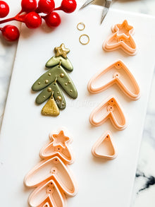 Winter Fairy Christmas Tree Clay Earring Cutter Set 4-Piece Layered Dangle Design
