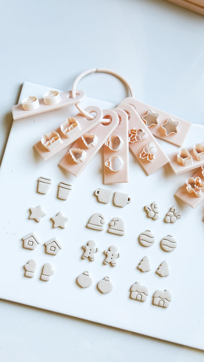 Christmas Mini Clay Cutter Set – Holiday Polymer Clay Stud Shapes: Mug, Star, Tree, Gingerbread