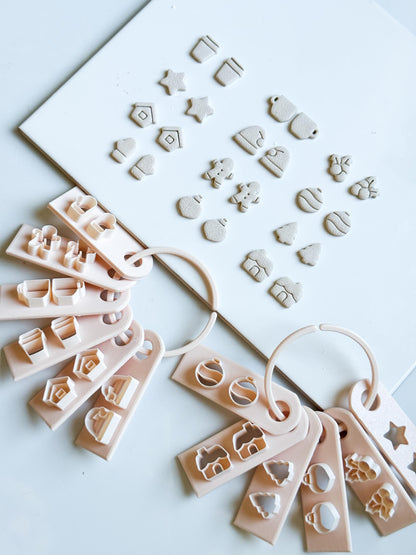 Christmas Mini Clay Cutter Set – Holiday Polymer Clay Stud Shapes: Mug, Star, Tree, Gingerbread