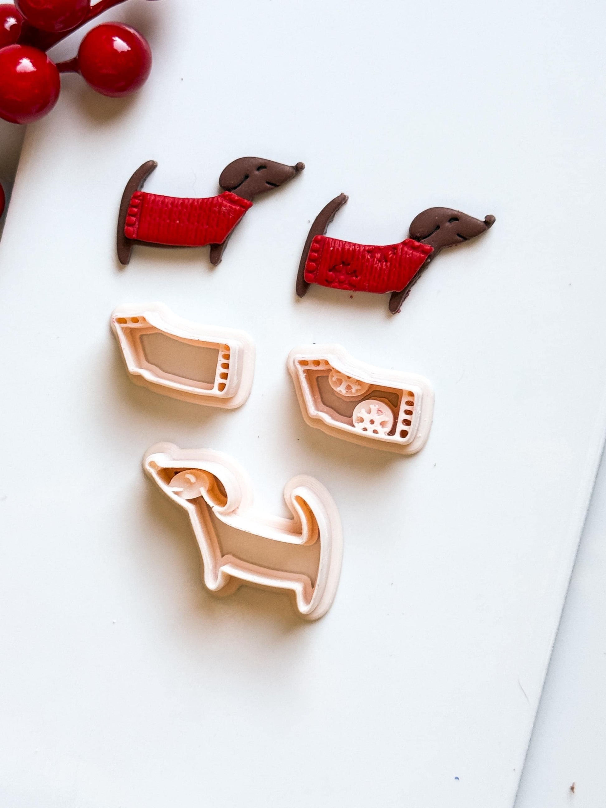 Dachshund with Sweater Clay Cutter – 3 pieces Sausage Dog Polymer Clay Earring and Charm Tool