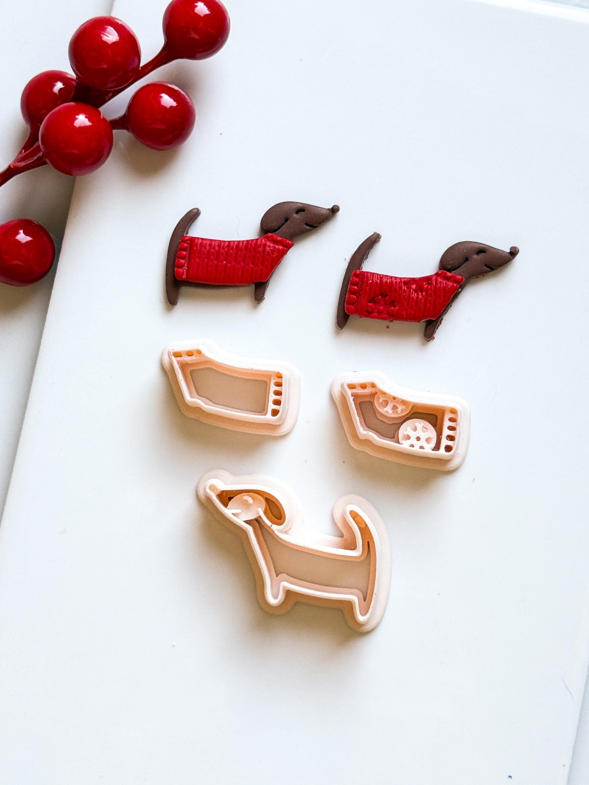 Dachshund with Sweater Clay Cutter – 3 pieces Sausage Dog Polymer Clay Earring and Charm Tool