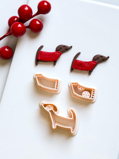 Dachshund with Sweater Clay Cutter – 3 pieces Sausage Dog Polymer Clay Earring and Charm Tool