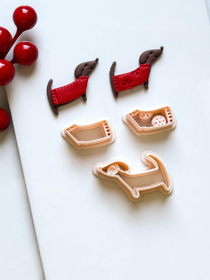 Dachshund with Sweater Clay Cutter – 3 pieces Sausage Dog Polymer Clay Earring and Charm Tool