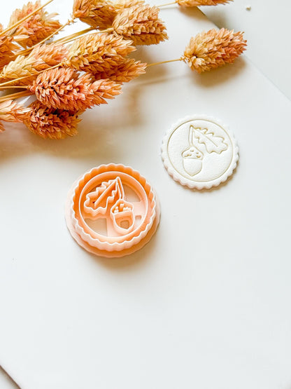 Oak & Acorn Polymer Clay Cutter: Embossed Fall Leaf Medallion, 30mm
