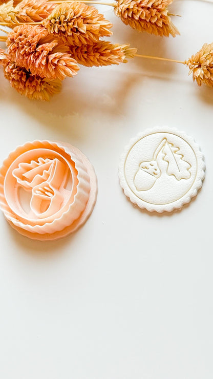 Oak & Acorn Polymer Clay Cutter: Embossed Fall Leaf Medallion, 30mm