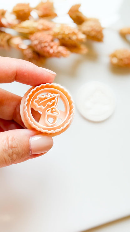 Oak & Acorn Polymer Clay Cutter: Embossed Fall Leaf Medallion, 30mm