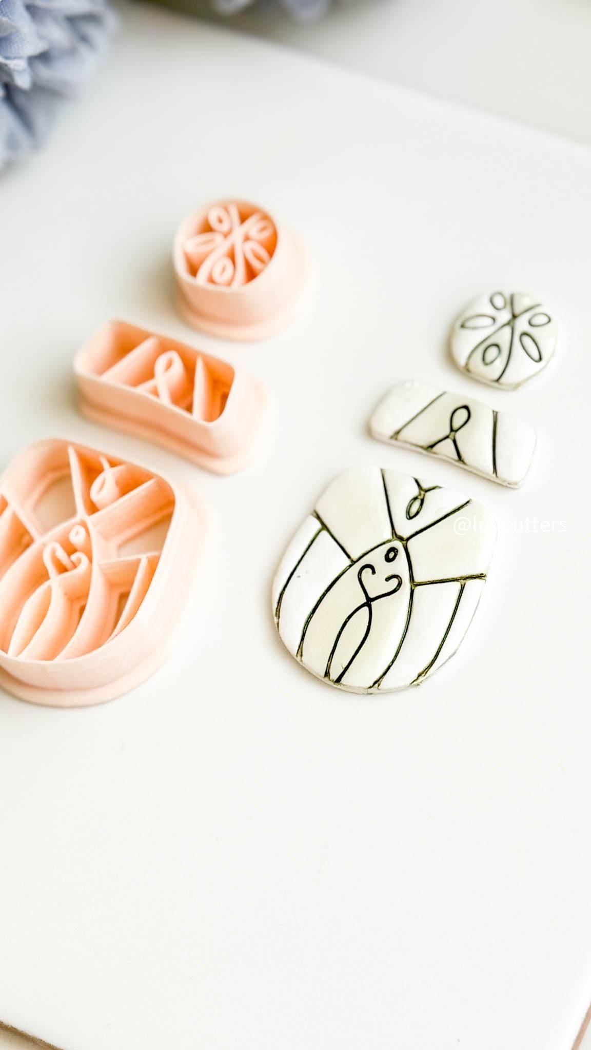 Victorian Swirl Clay Earring Cutter Set 3-Piece Ornamental Design with Circle Topper + Stacked Base