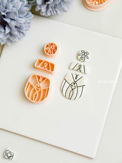 Victorian Swirl Clay Earring Cutter Set 3-Piece Ornamental Design with Circle Topper + Stacked Base