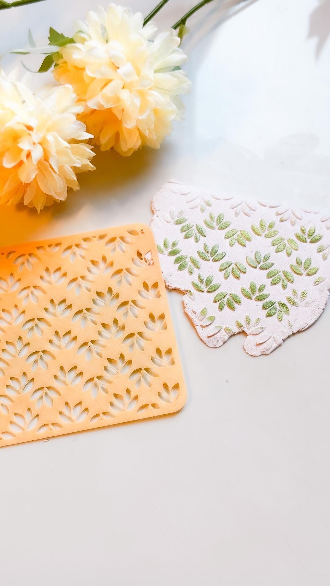 Leaf Pattern Polymer Clay Stencil Botanical Texture Sheet for Earrings, Jewelry, Crafts