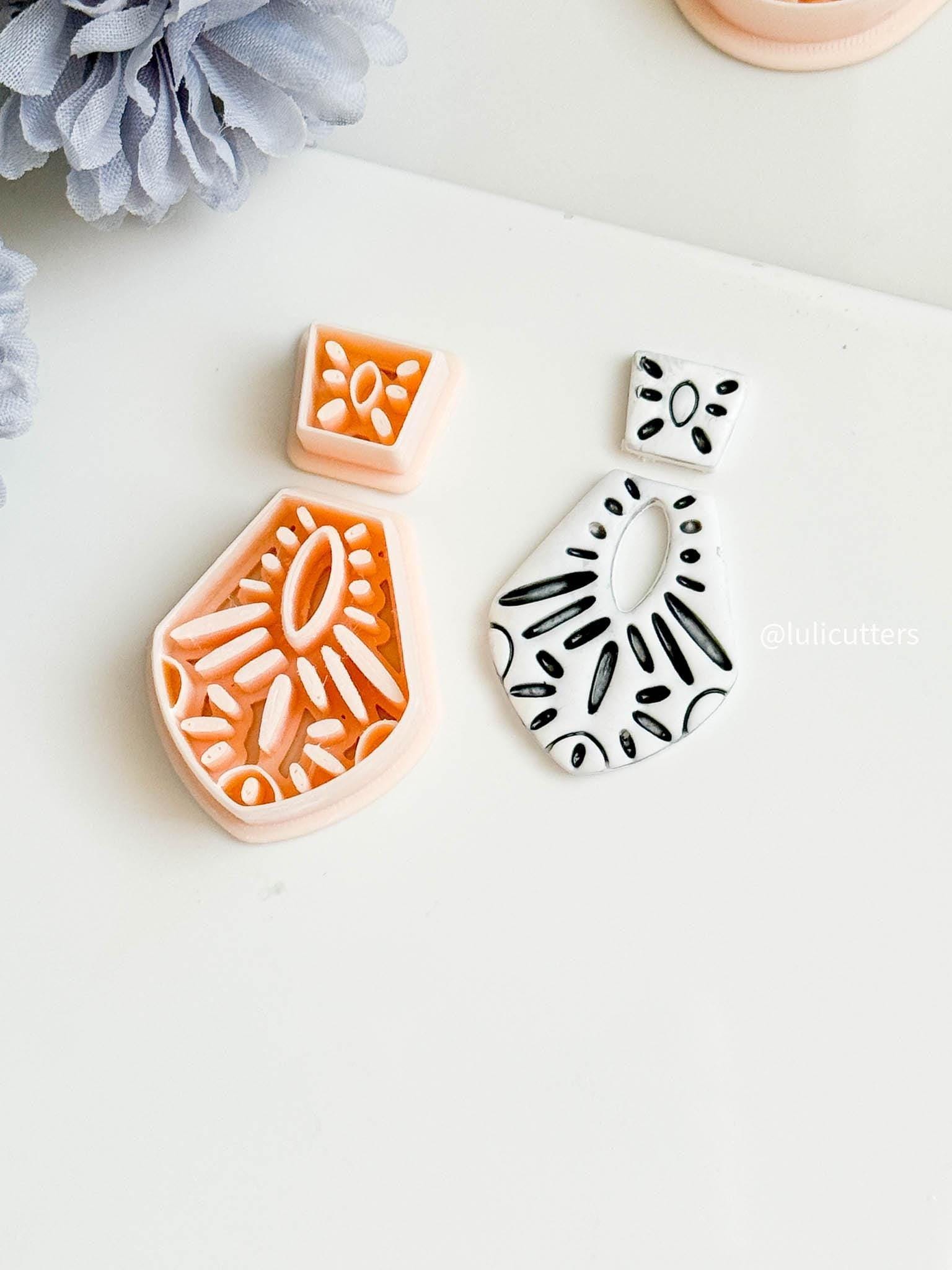 Mediterranean Clay Earring Cutter Set: Folk Pattern Debossed Design