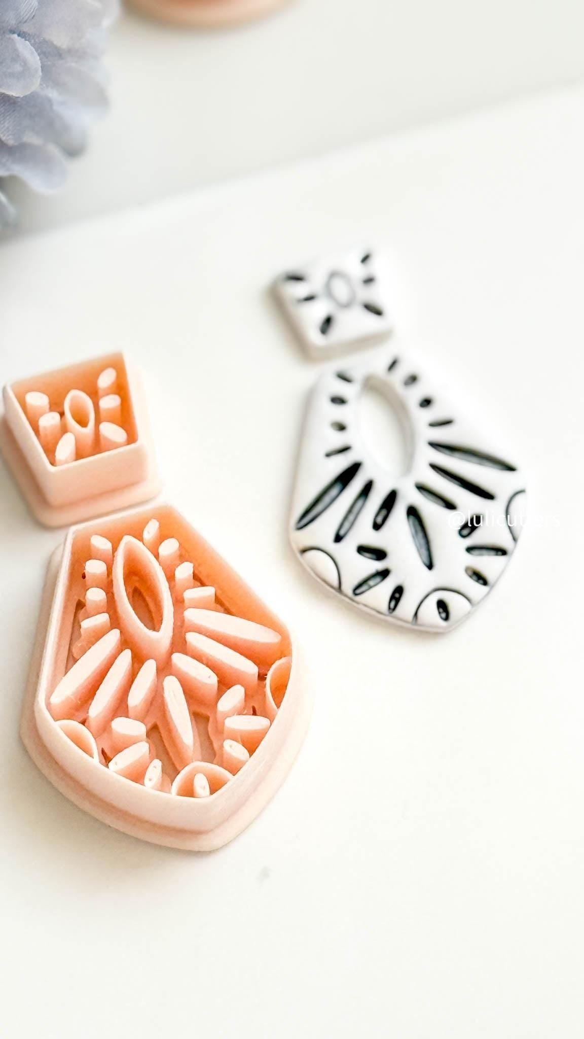 Mediterranean Clay Earring Cutter Set: Folk Pattern Debossed Design