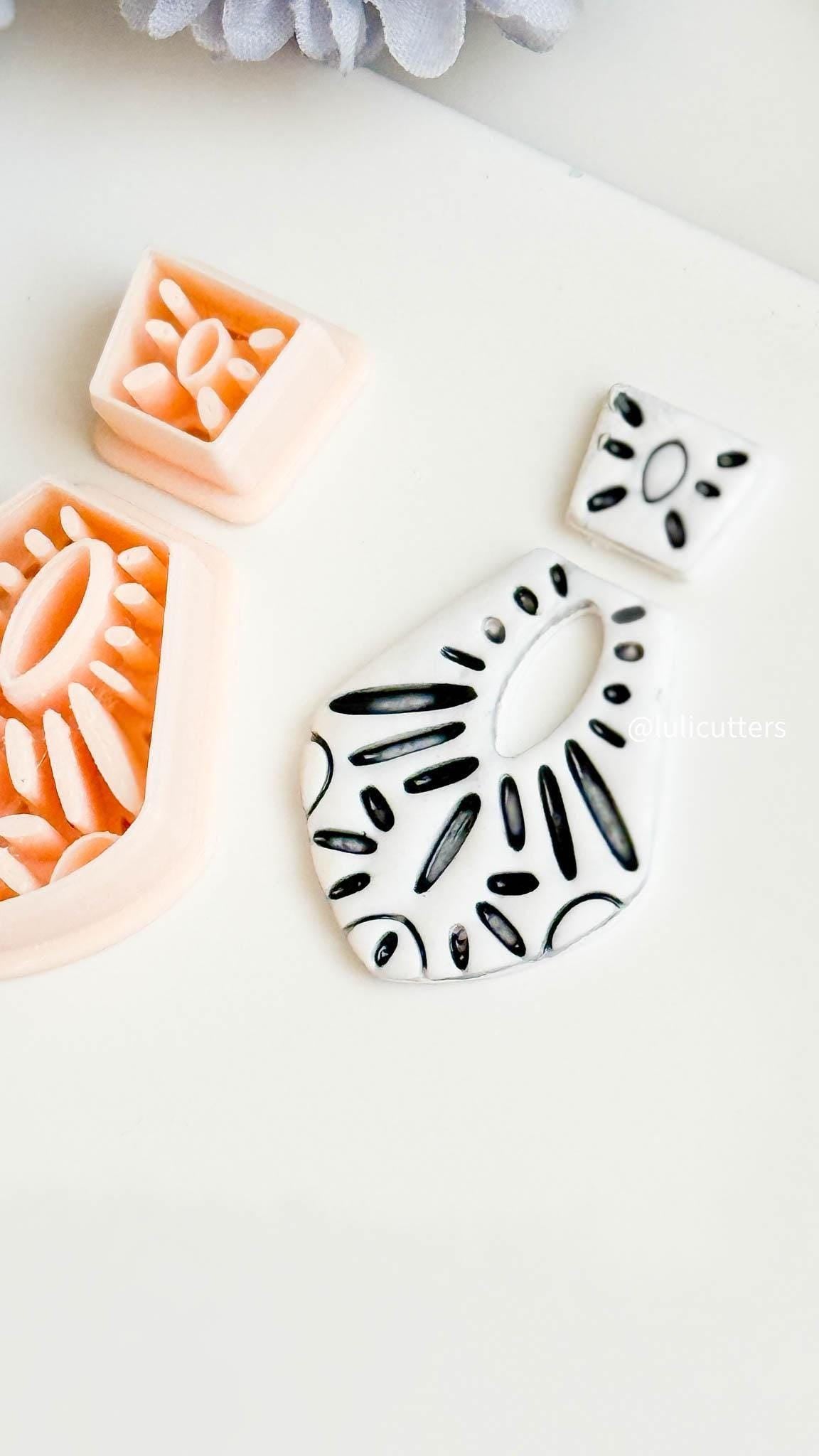 Mediterranean Clay Earring Cutter Set: Folk Pattern Debossed Design