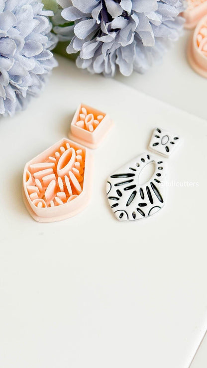 Mediterranean Clay Earring Cutter Set: Folk Pattern Debossed Design