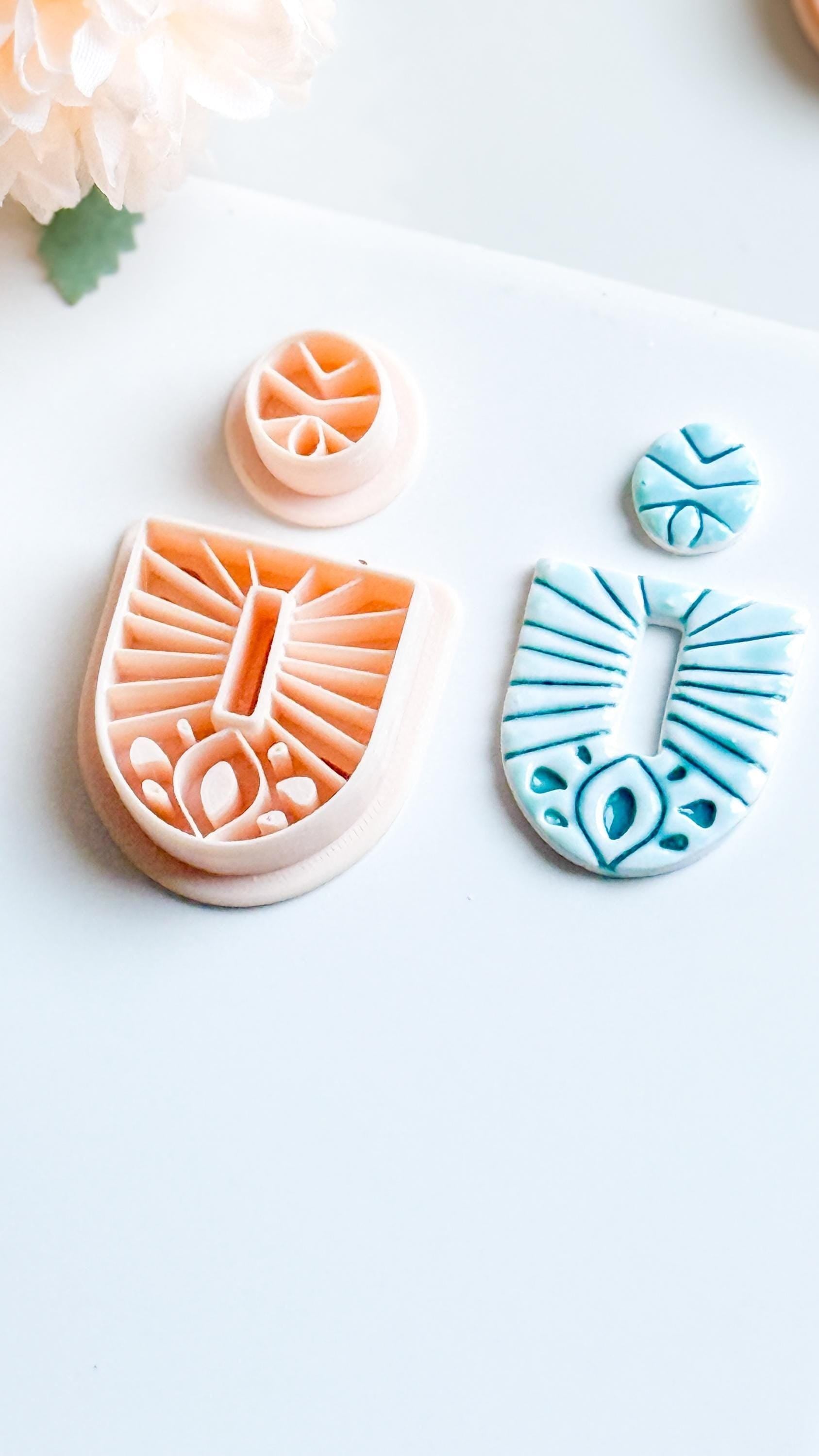 Rustic Clay Earring Cutter Set: Arched Base & Round Topper