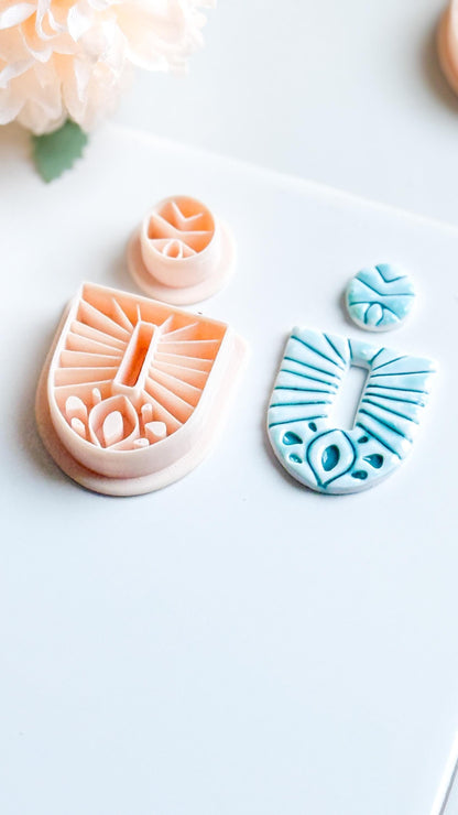 Rustic Clay Earring Cutter Set: Arched Base & Round Topper