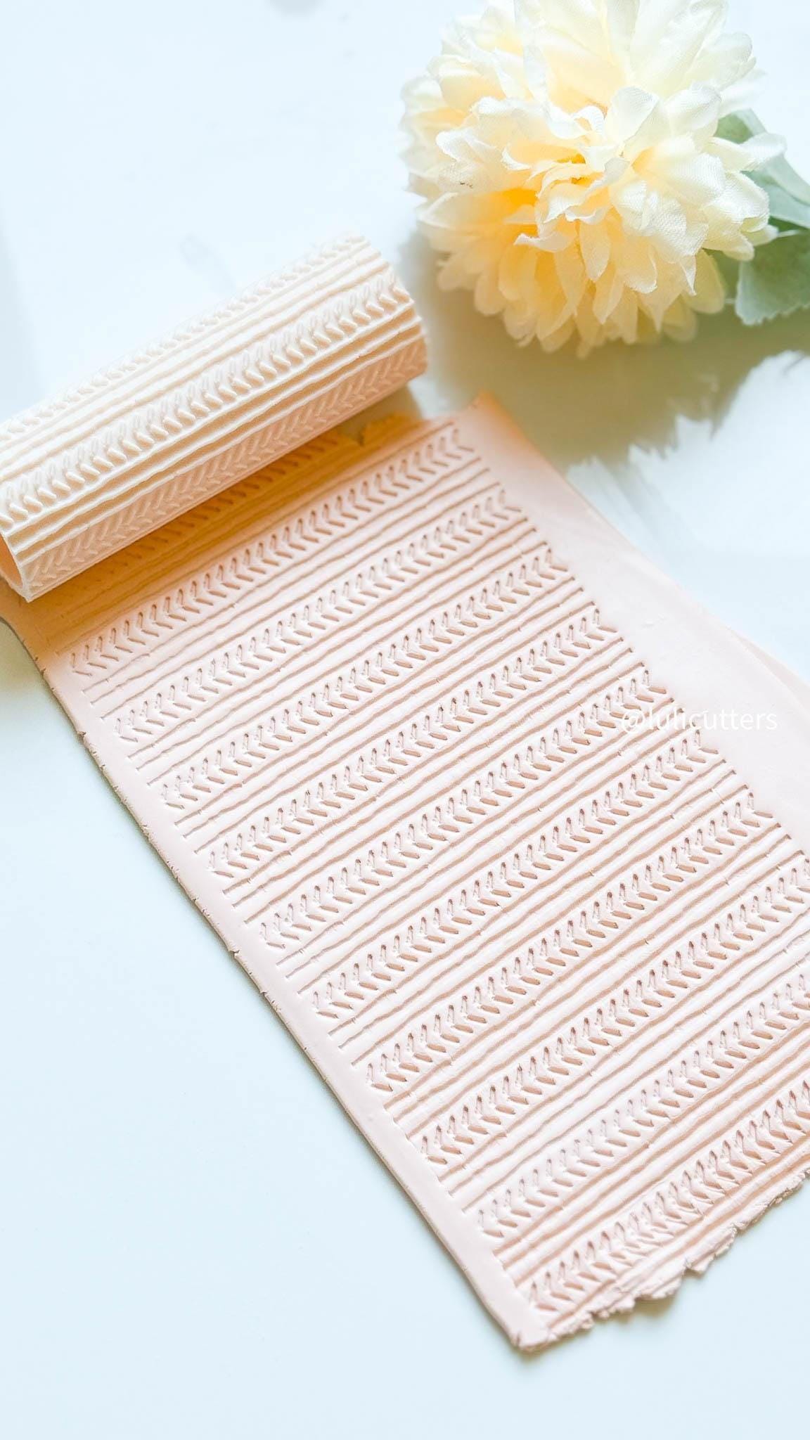 Herringbone Texture Roller Hand-Drawn Look Embossing Tool for Polymer Clay