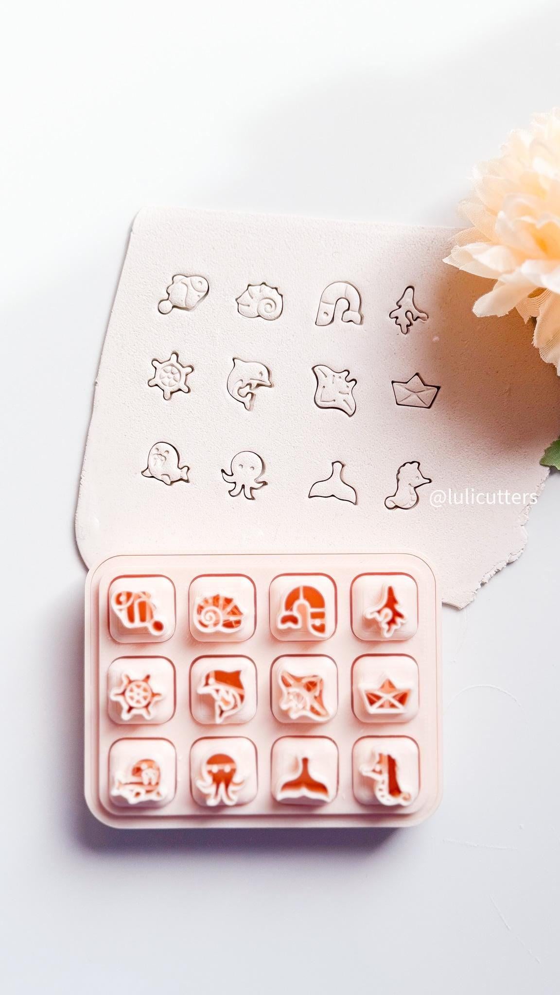 Ocean Micro Clay Cutter Set: 12 Sea Creatures, Mini Earrings & Charms