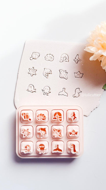 Ocean Micro Clay Cutter Set: 12 Sea Creatures, Mini Earrings & Charms