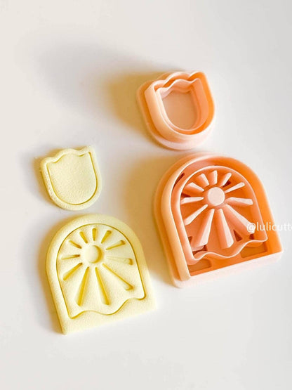 Sunburst Clay Earring Cutter Set Includes Retro Arch Base + Matching Radiant Topper
