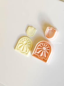 Sunburst Clay Earring Cutter Set Includes Retro Arch Base + Matching Radiant Topper