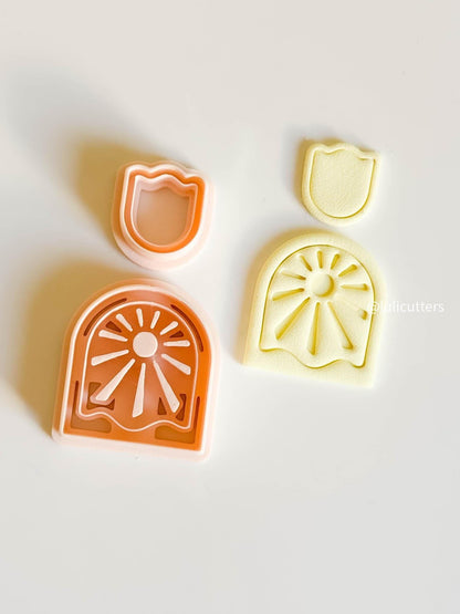 Sunburst Clay Earring Cutter Set Includes Retro Arch Base + Matching Radiant Topper