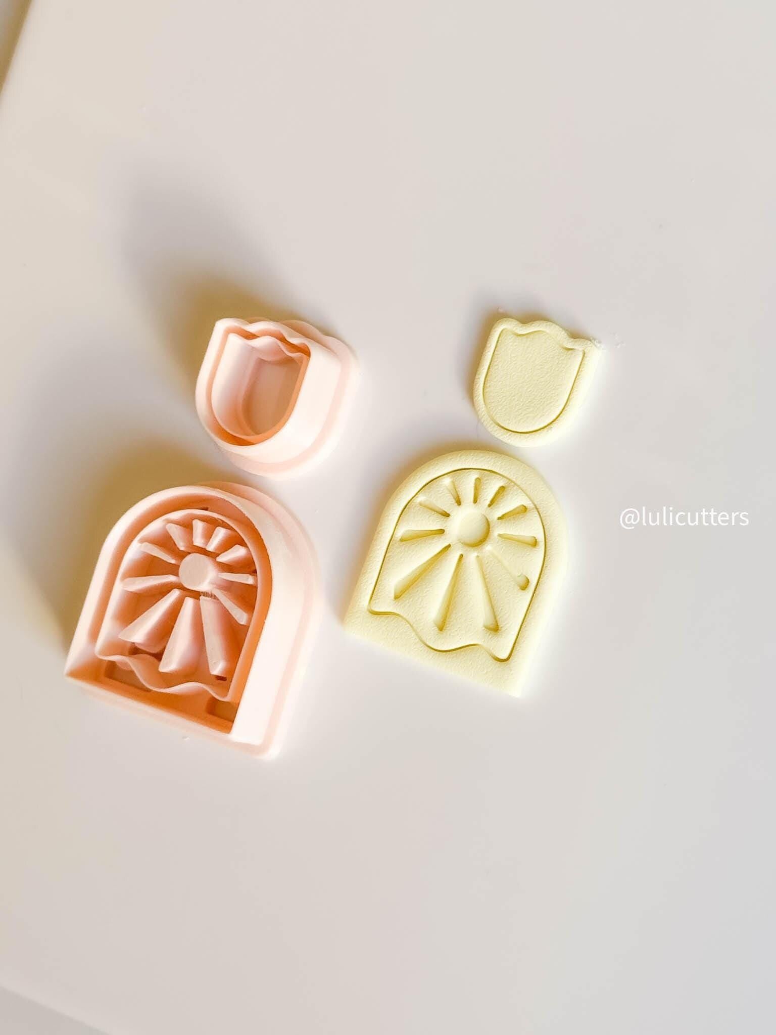Sunburst Clay Earring Cutter Set Includes Retro Arch Base + Matching Radiant Topper