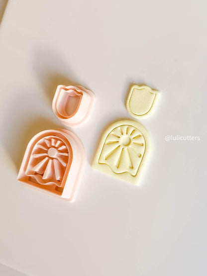 Sunburst Clay Earring Cutter Set Includes Retro Arch Base + Matching Radiant Topper