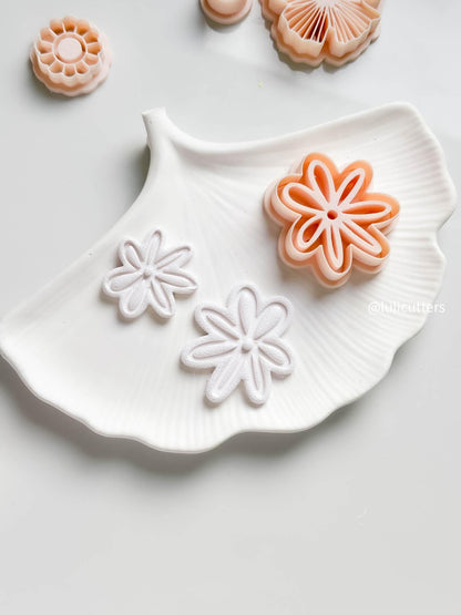 Doodle Daisy Polymer Clay Cutter Whimsical Petal Imprint in 35, 40, 45, 50mm Sizes