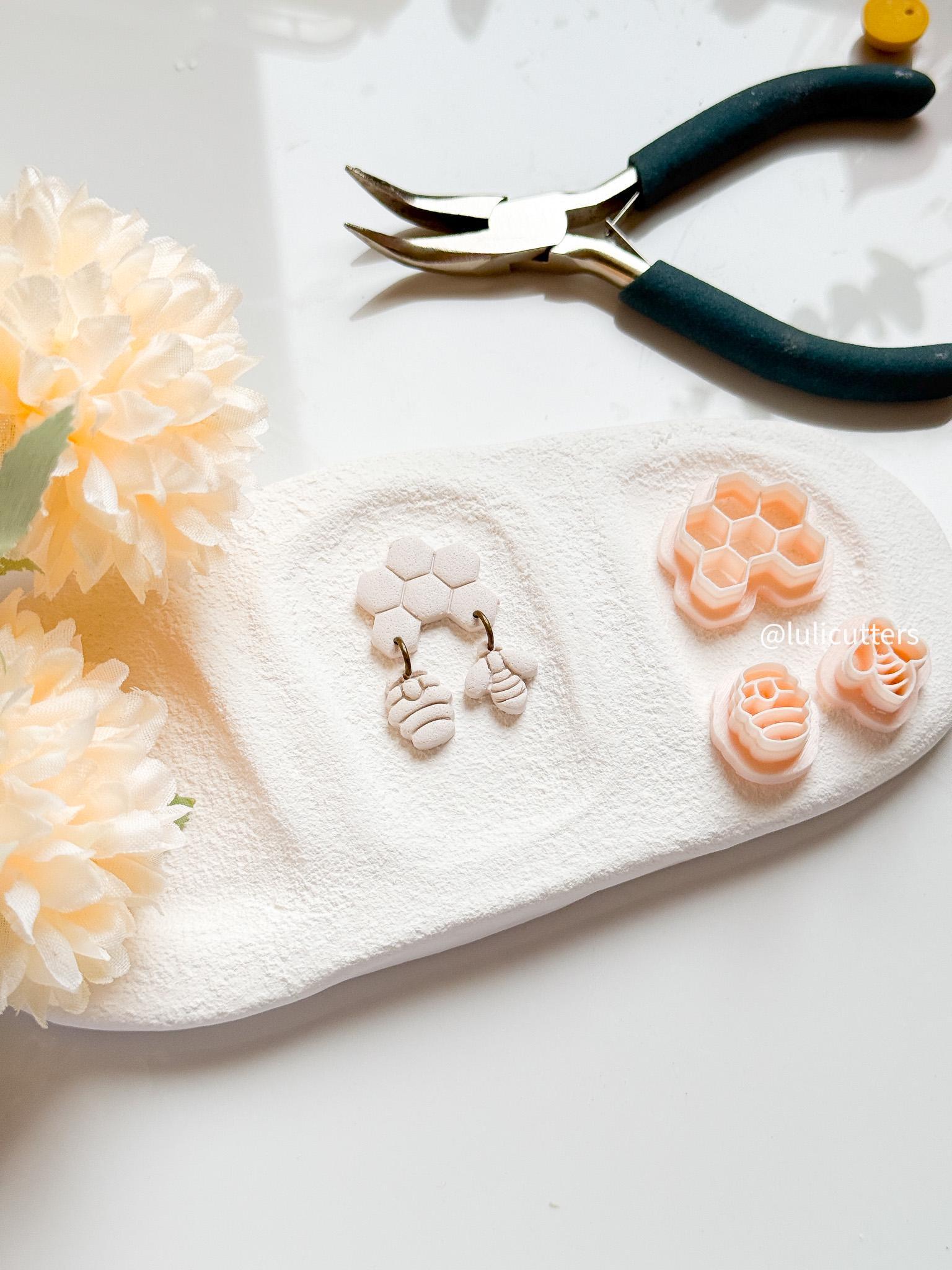 Bee & Honeycomb Polymer Clay Cutter Set: Earring Making Supplies