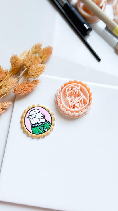 Scallop Frame Lamb with Flower Cozy Sweater Animal Polymer Clay Cutter 40 mm Mold