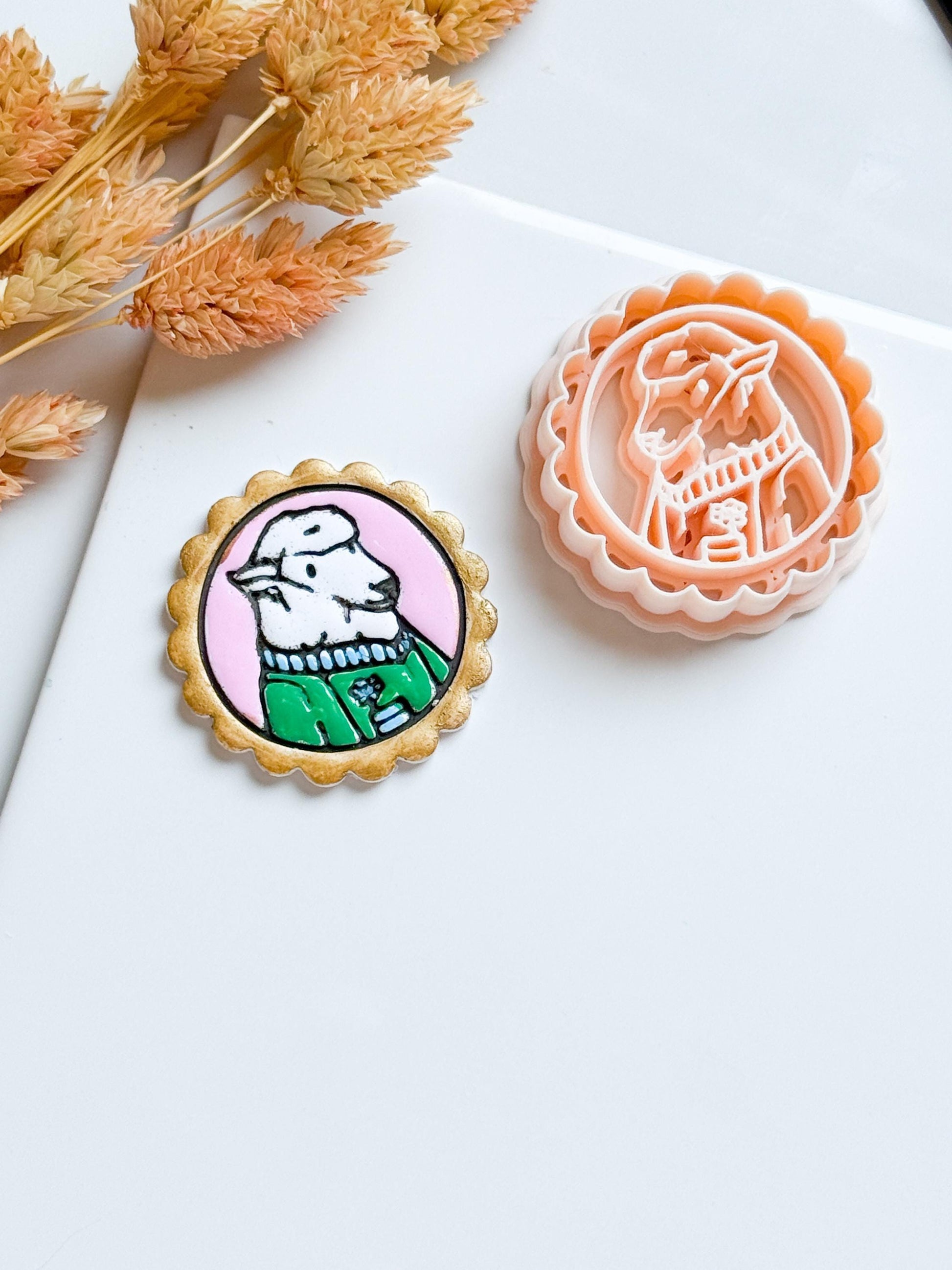 Scallop Frame Lamb with Flower Cozy Sweater Animal Polymer Clay Cutter 40 mm Mold