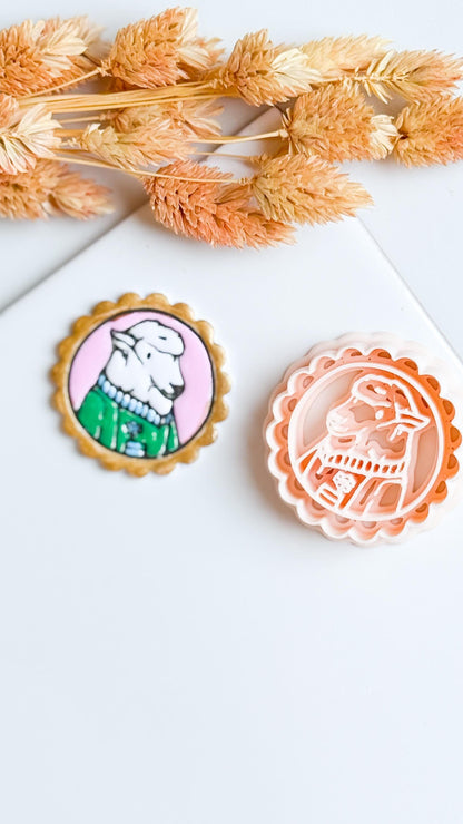 Scallop Frame Lamb with Flower Cozy Sweater Animal Polymer Clay Cutter 40 mm Mold