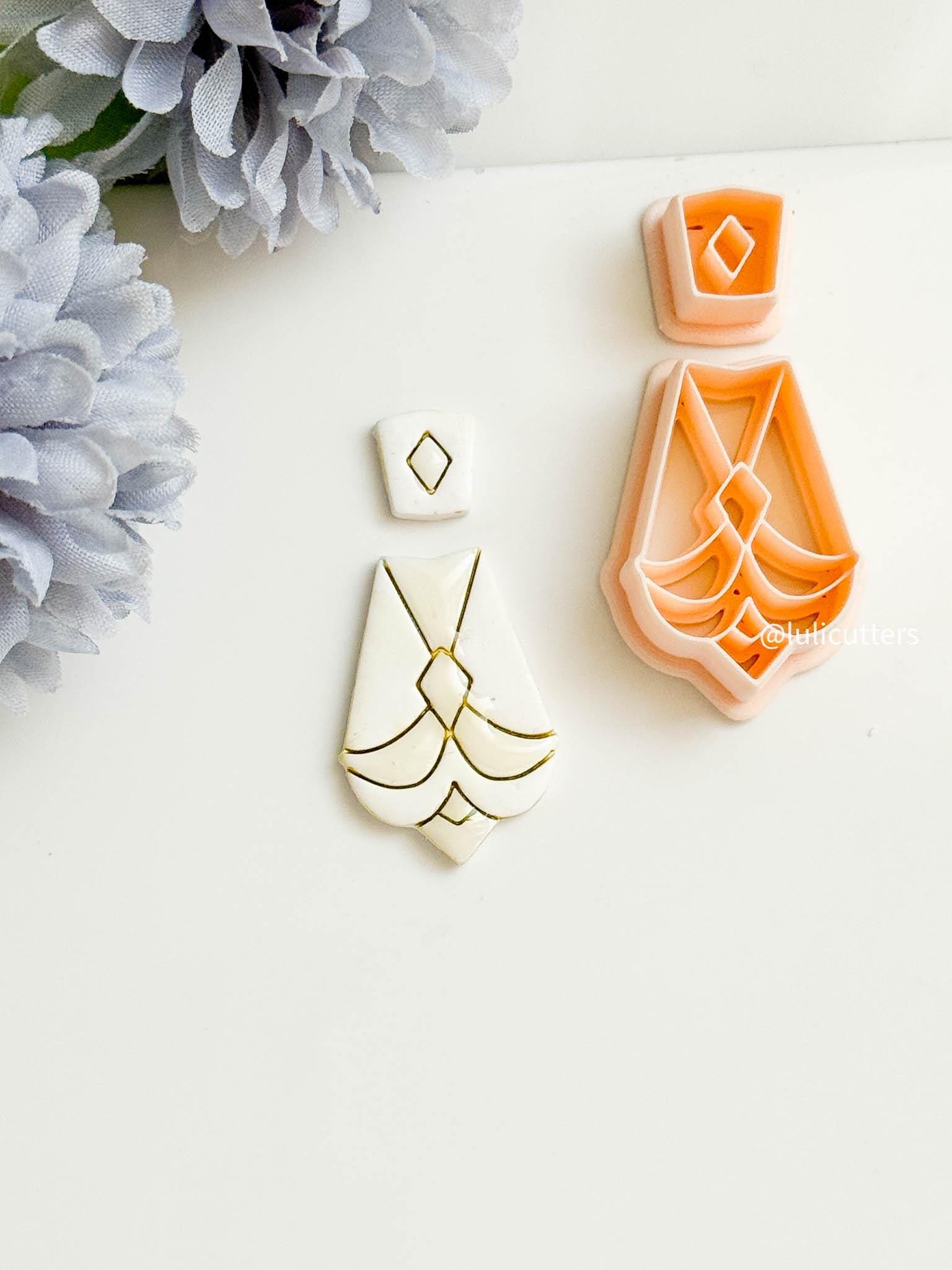 Art Deco Polymer Clay Cutter Set: Scalloped Fan Earring Molds