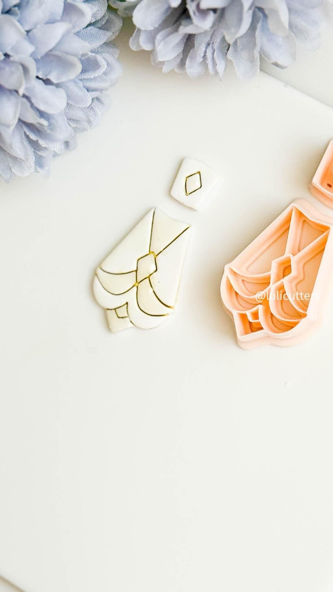 Art Deco Polymer Clay Cutter Set: Scalloped Fan Earring Molds