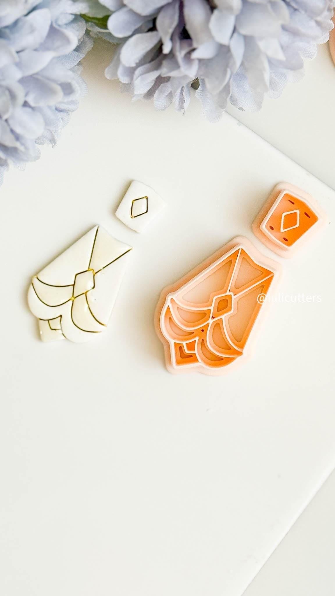 Art Deco Polymer Clay Cutter Set: Scalloped Fan Earring Molds