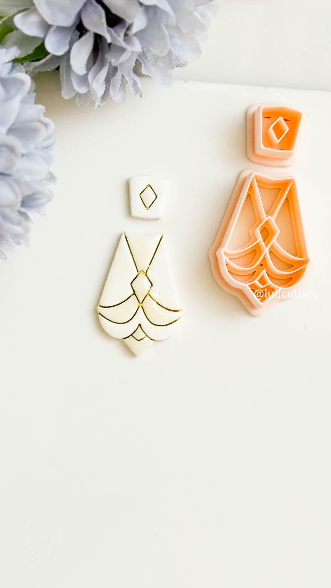 Art Deco Polymer Clay Cutter Set: Scalloped Fan Earring Molds