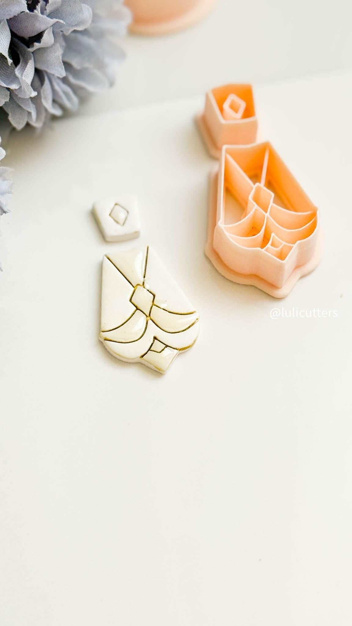 Art Deco Polymer Clay Cutter Set: Scalloped Fan Earring Molds