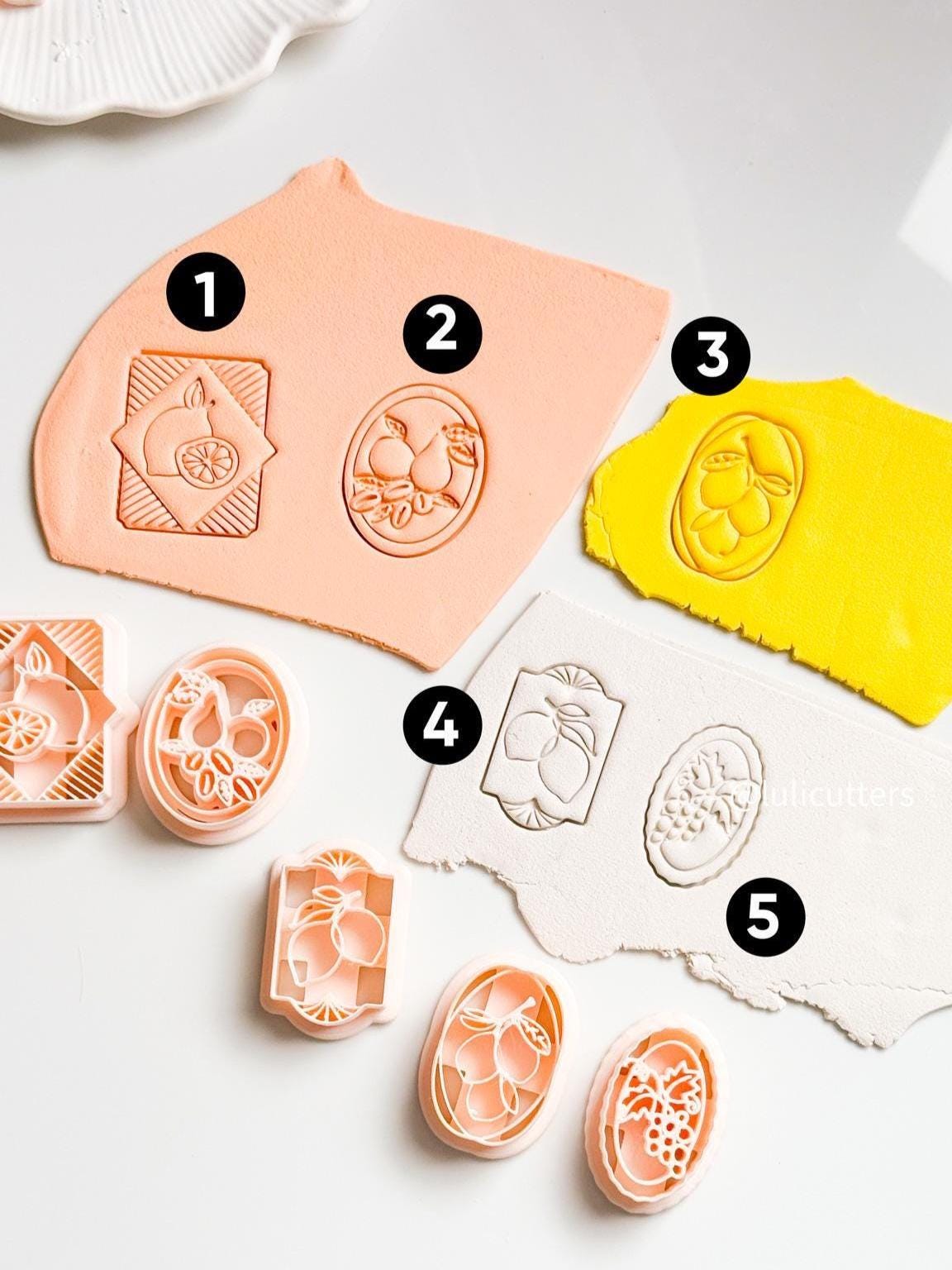 Fruit Imprint Clay Cutter Set 5-Piece Citrus, Pear, Grape & Lemon Polymer Clay Earring Cutters