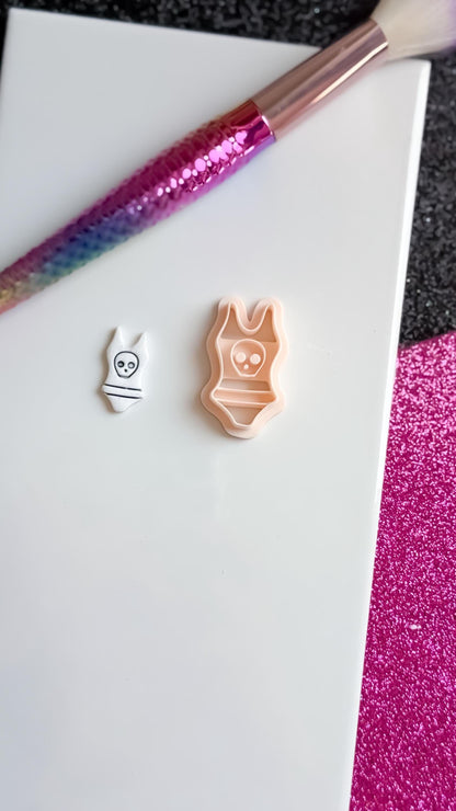 Skull Swimsuit Polymer Clay Cutter: Gothic Halloween Jewelry Mold