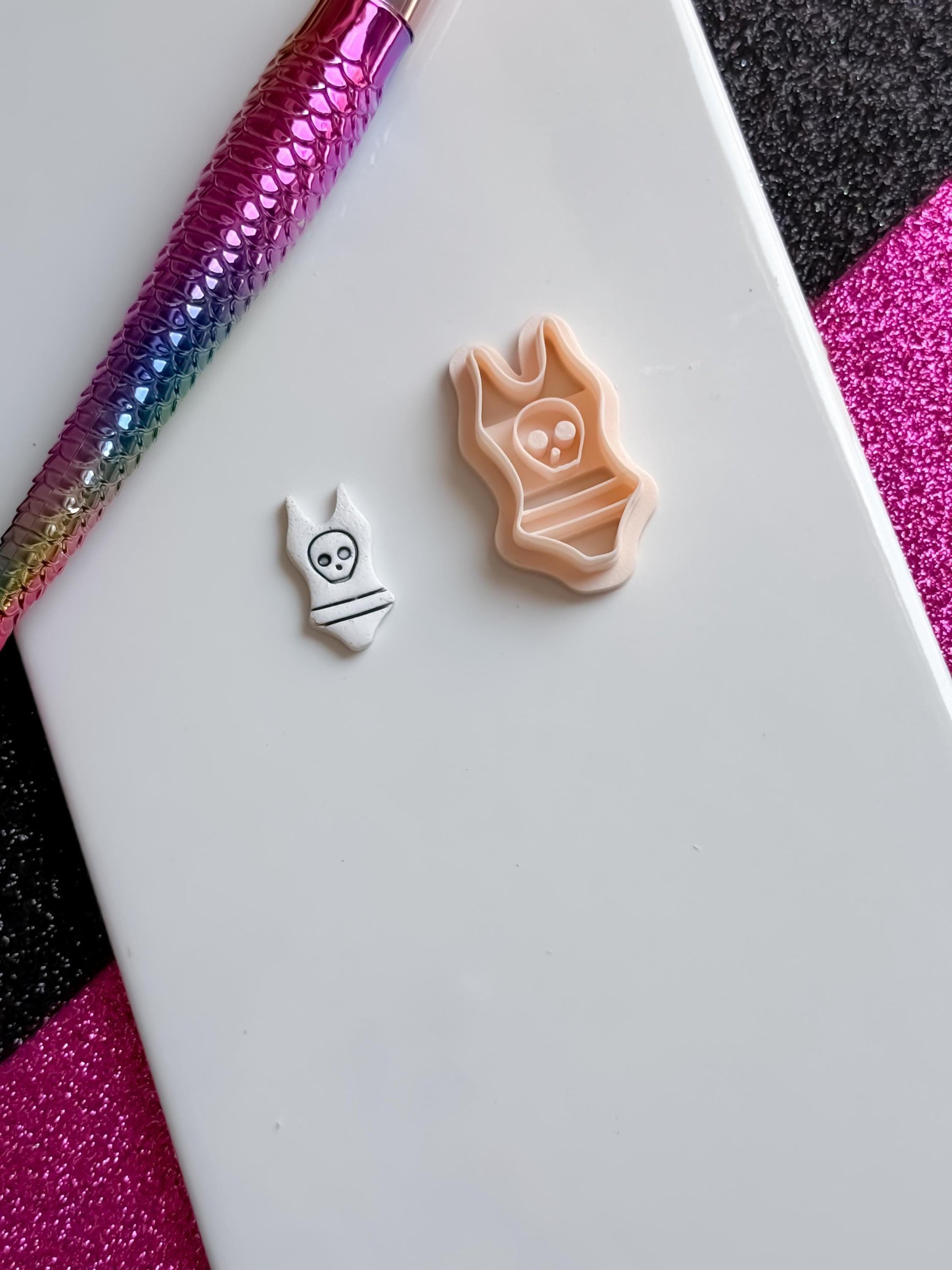 Skull Swimsuit Polymer Clay Cutter: Gothic Halloween Jewelry Mold