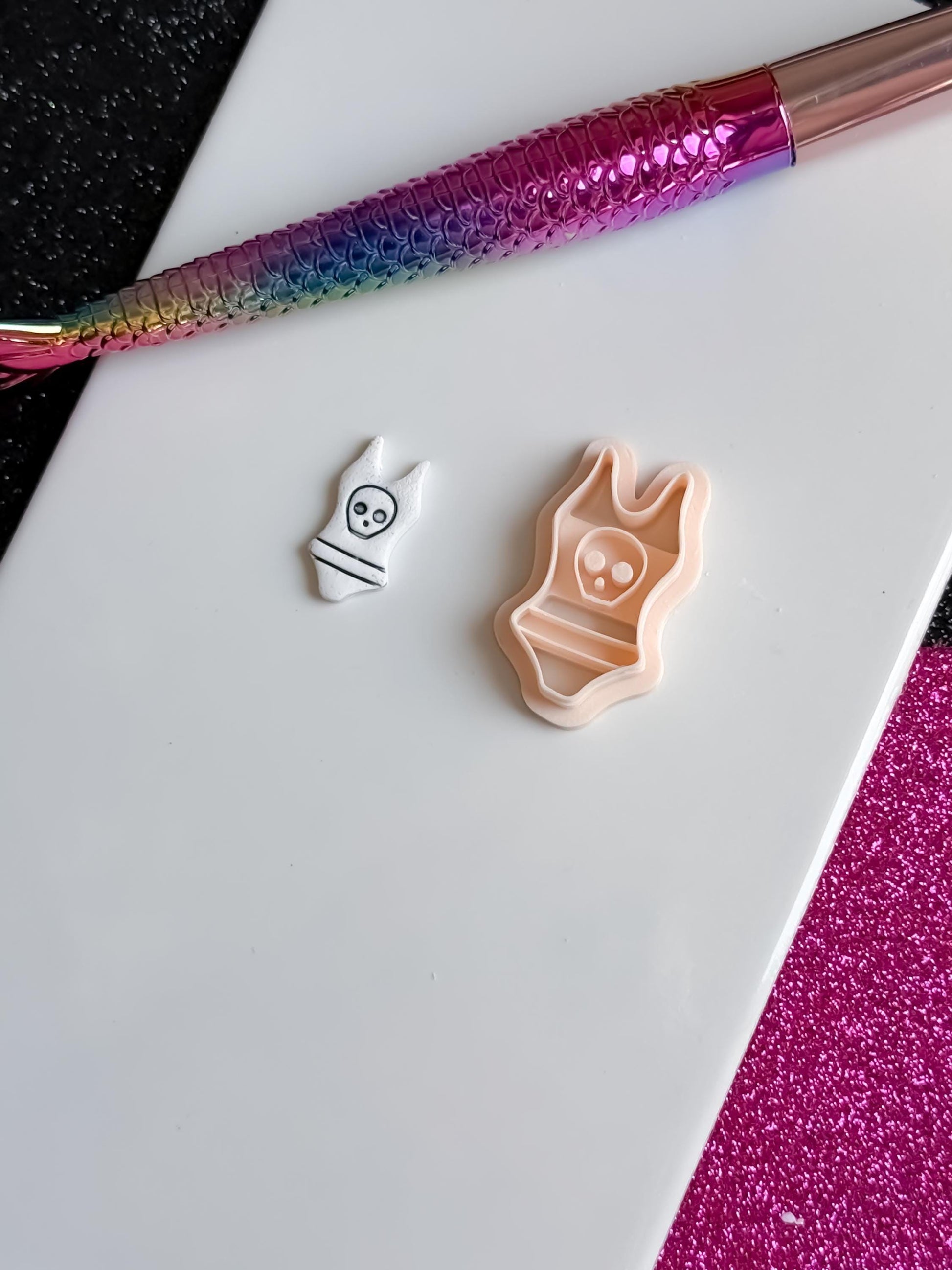 Skull Swimsuit Polymer Clay Cutter: Gothic Halloween Jewelry Mold