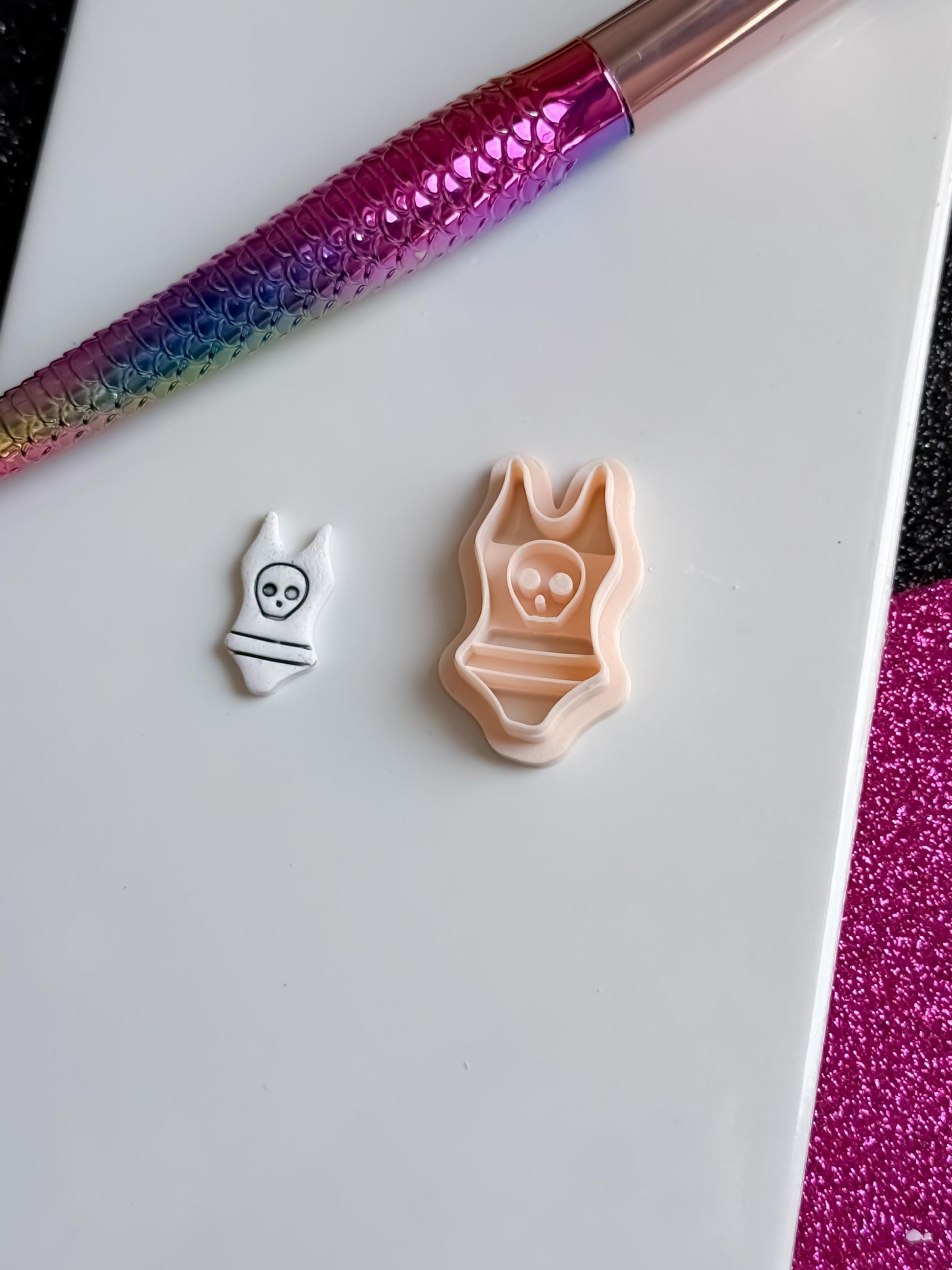 Skull Swimsuit Polymer Clay Cutter: Gothic Halloween Jewelry Mold