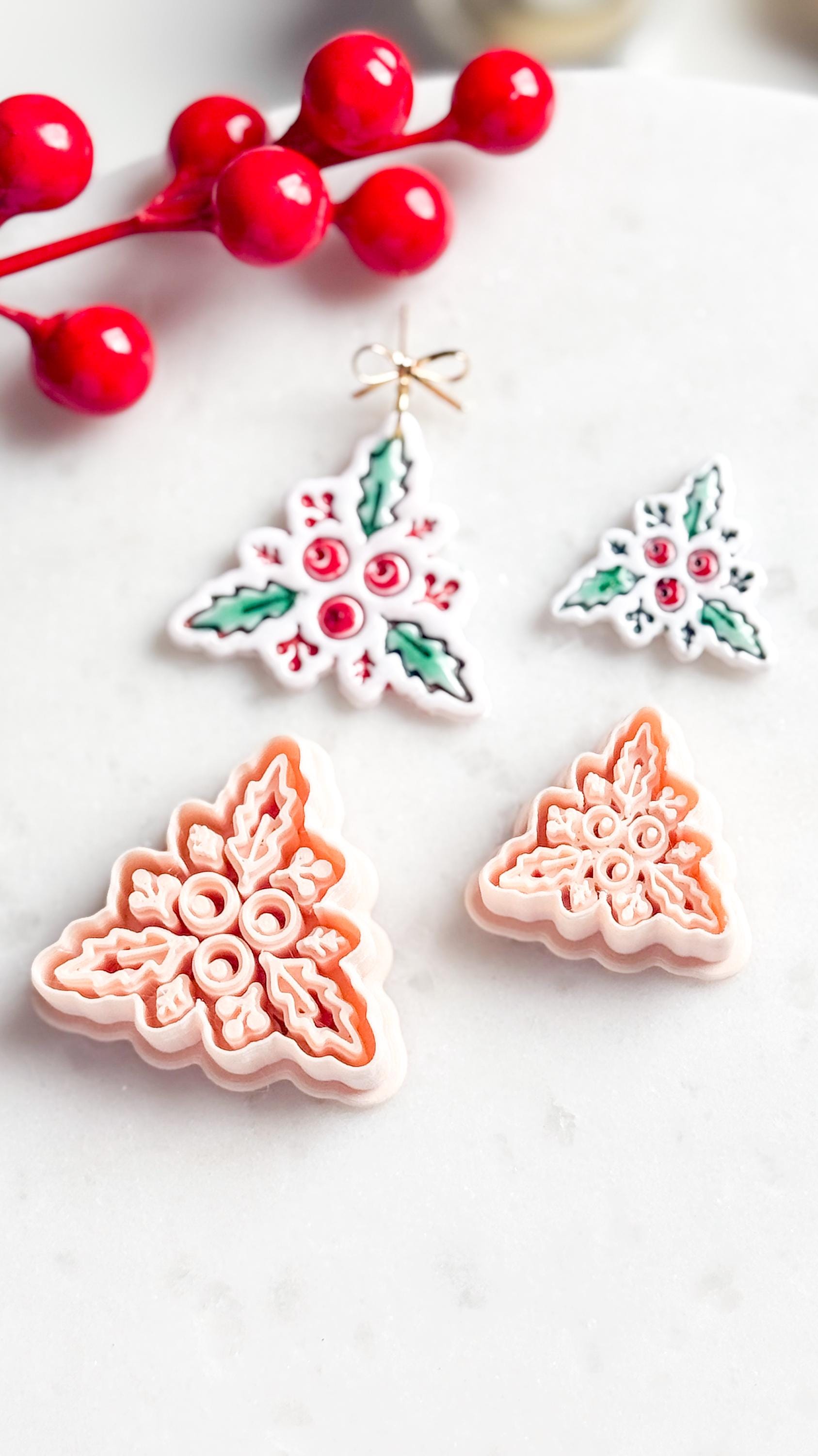 Holly & Berries Clay Cutter – Christmas Polymer Clay Stud Shape