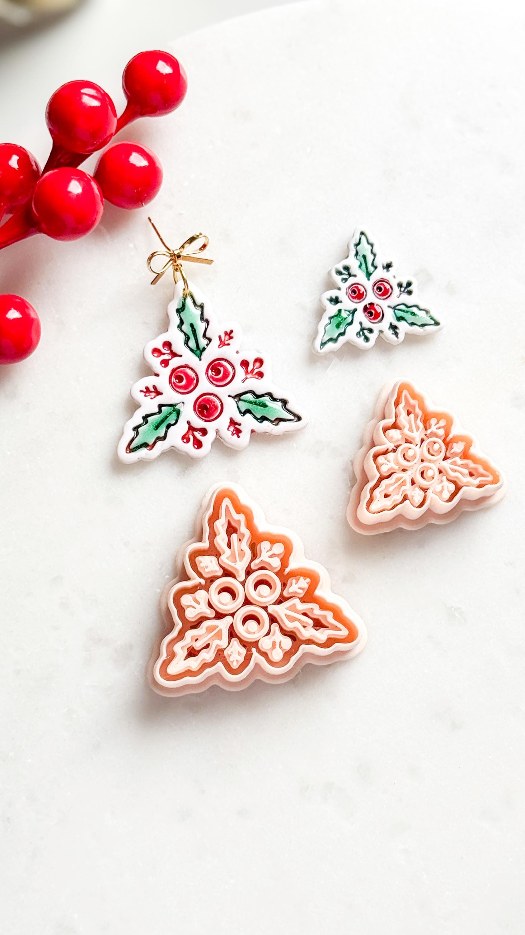 Holly & Berries Clay Cutter – Christmas Polymer Clay Stud Shape
