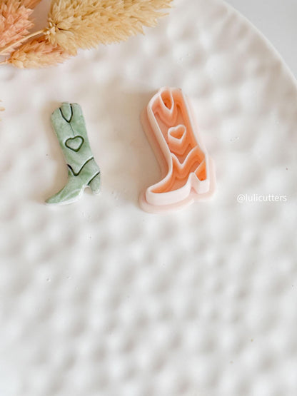 Cowgirl Boot Clay Cutter: Western Jewelry Mold with Heart Detail